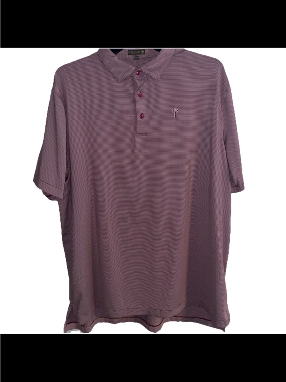 Peter Millar Shirt Men's Size 2XL MaroonStriped Summer Comfort Palm Tree Logo